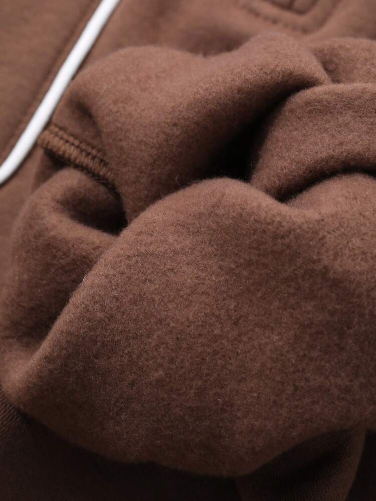 2pcs/Set Women Contrast Color Ribbed Pocket Sweatshirt & Skirt Set