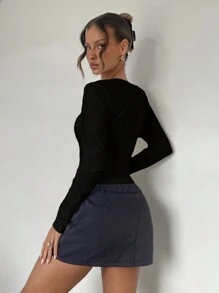 Roylia Niche Design Slim Fit Long Sleeve Square Collar Blouse