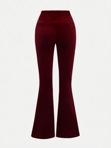 SHEIN Leap Crew Tween Girls' Casual Minimalist Comfortable Medium Rise Flared Pants, Versatile - Red - View 2