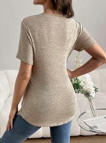 SHEIN 孕妇彩色罗纹针织哺乳孕妇 T 恤