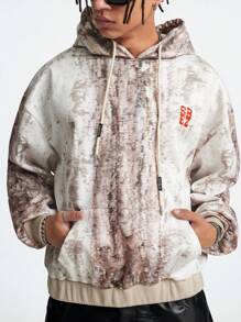 Manfinity VCAY Men's Loose Fit Digital Print Hooded Knit Sweatshirt, For Fall Winter - Khaki - View 4