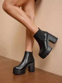 Daringsoles Botines de mujer de plataforma impermeable con cierre de cremallera, tacón ancho, apropiados para primavera y otoño