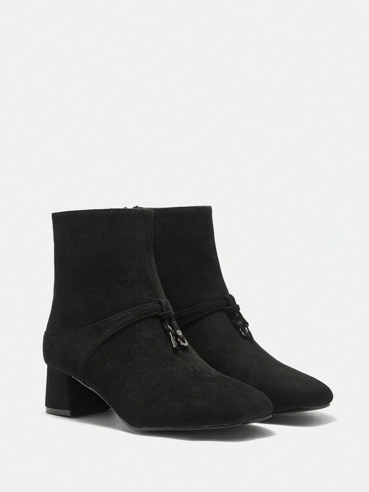 CUCCOO BIZCHIC Women Fashion Versatile Simple Casual Solid Color Mid-Calf High Heel Boots Valentine's Day