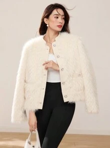 EastFlair 女士白色蓬松大衣，冬季 - 白色 - 查看 1