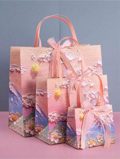 1/5 件 3D 油画礼品纸袋（带丝带）、便携式纸质礼品袋（带手柄）、云山花瓣奶油风格、生日礼品袋、婚礼派对礼品袋、各种尺寸、房间装饰、斋月装饰、家居装饰、浴室装饰房间装饰、斋月装饰、家居装饰、浴室装饰、房间装饰、斋月装饰、家居装饰、浴室装饰