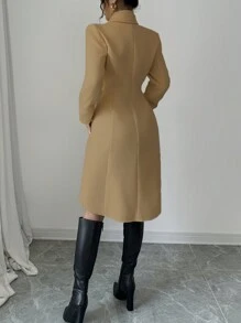 Elenzga 女士纯色前扣长袖口袋简约平领夹克