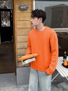 Manfinity Hypemode 男士纯色圆领长袖简约毛衣，休闲日常穿着