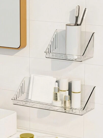 Organizador sin taladro para montaje en pared, estantes impermeables con compartimentos ajustables, almacenamiento de cosméticos para baño y ducha, gabinete de acrílico transparente, ahorro de espacio, capacidad de carga