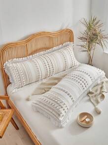 1pc Khaki Pom Pom Tasseled Polyester Long Pillow Case, Minimalist Boho Style Polyester Pillowcase Suitable For All Seasons - Khaki - View 6