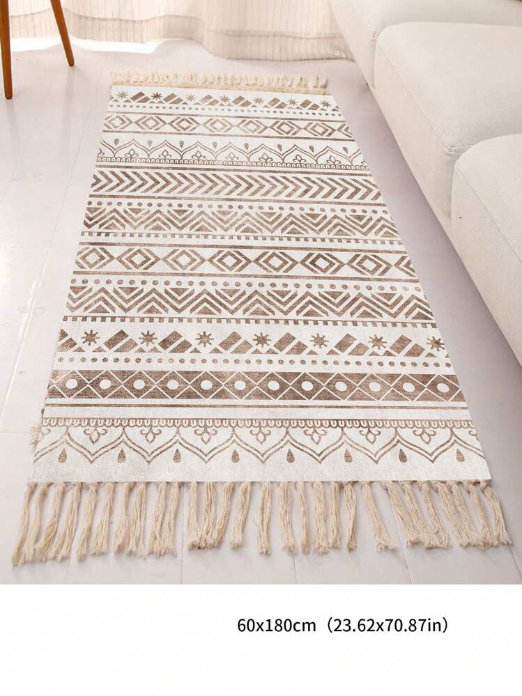 复古几何图案流苏装饰地毯，秋季装饰，秋季装饰，房间装饰 - 彩色 - 查看 4