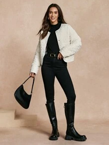 Calvaya Abrigo acolchado de unicolor con botones delanteros de manga larga, ropa casual sencilla para mujer en invierno