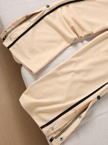 SHEIN Tween Boys Casual Straight Button-Front Sweatpants, Fashion Sports Long Trousers, Autumn/Winter - Apricot - View 3