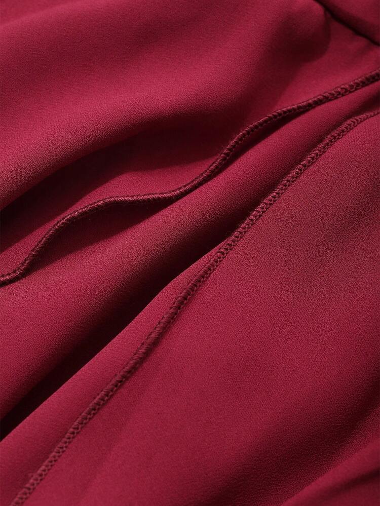 Robe mi-longue à volants de couleur unie, robe de bal, vêtements d'automne à manches longues, robe rouge, robes élégantes pour femmes