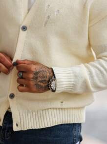 Manfinity Homme Men's Solid Color Long Sleeve Single-Breasted Casual Cardigan, Autumn/Winter - Multicolor - View 3