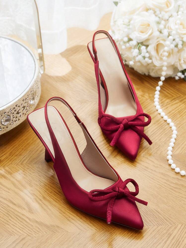 CUCCOO CHICEST Women's Classic Red Satin Pointed Toe High Heel Pumps With Butterfly Decor, Elegant Sweet Lovely Design For Formal Occasions, Party, Date, Valentine's Day, New Year Gathering, Commuting Valentines