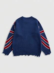 ROMWE MEN Street Life Boys' Round Neck National Flag Knit Sweater, Street Fashion