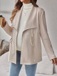 SHEIN Maternity Casual Solid Color Drawstring Waist Jacket For Autumn