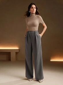 Anewsta 时尚职业装 高品质女士西装裤 - 灰色 - 查看 4