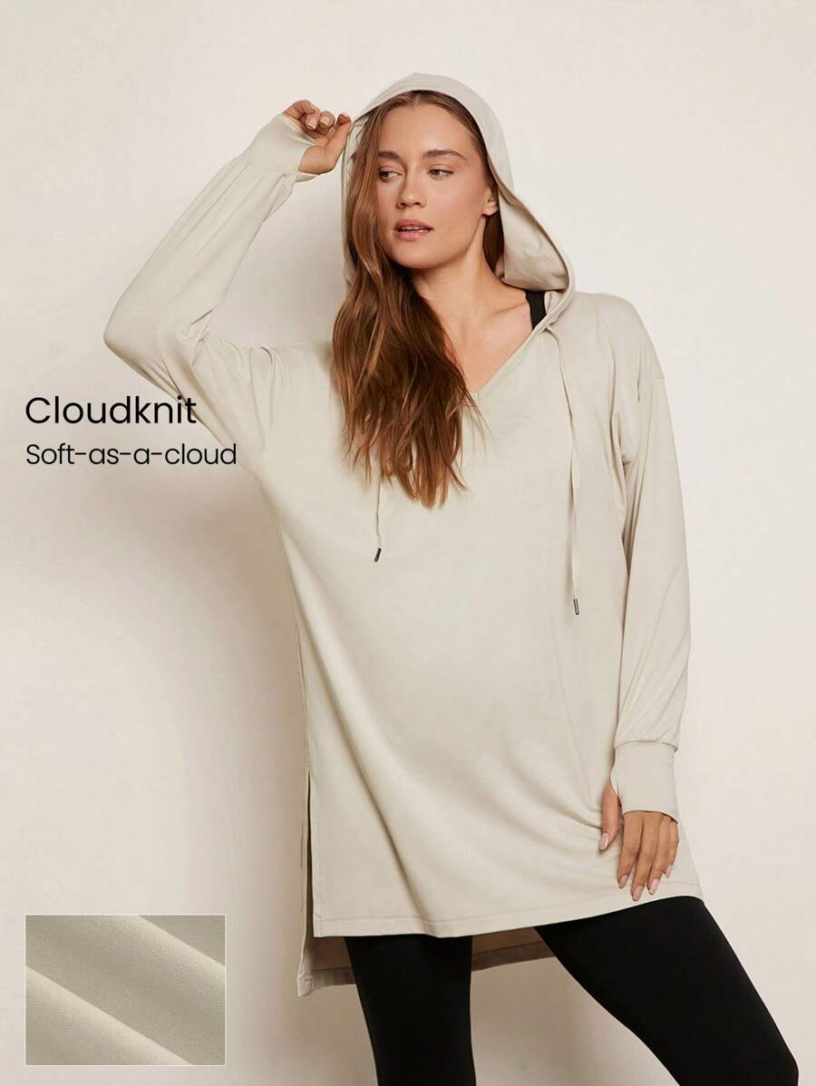 GLOWMODE Cloudknit Soft Oversized Hip Length Adjustable Drawstring Long Sleeve Sweatshirt With Thumbholes Daily Casual Fall