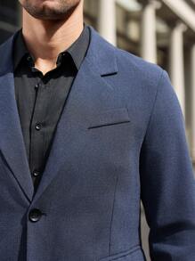 Manfinity Mode Męski garnitur biznesowy dojazdowy w jednolitym kolorze, kurtka i spodnie - Granatowy - Zobacz 3