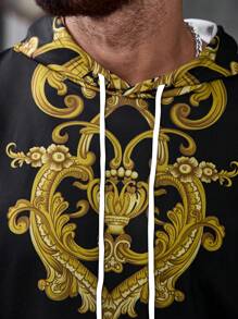 Manfinity LEGND Áo nỉ có mũ trùm đầu in họa tiết cổ điển dành cho nam, Áo hoodie dài tay họa tiết Paisley họa tiết mùa thu giản dị, Quà tặng cho bạn bè, chồng, bạn trai - màu đen - Xem 7