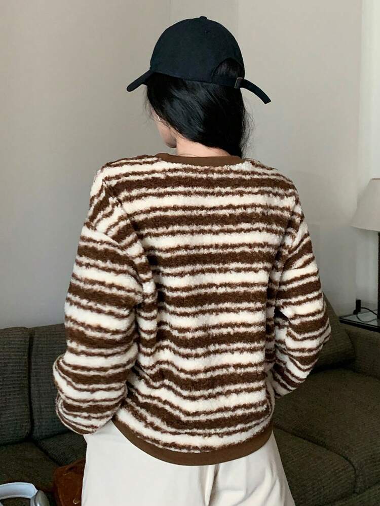 Loose Fit Color Block Striped Crew Neck Sweatshirt For Women,Fall Clothes