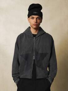 SUMWON Full Zip Oversized Hoodie Streetwear Loose Fit Winter Fall Casual Athletic Gym Workout Loungewear Raw Edge Washed Fleece Sweatshirt - Grey - View 1