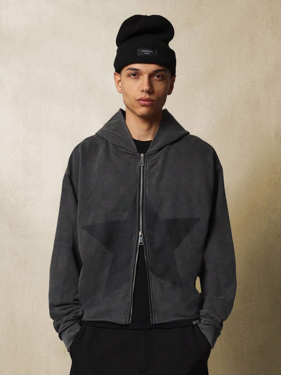 SUMWON Full Zip Oversized Hoodie Streetwear Loose Fit Winter Fall Casual Athletic Gym Workout Loungewear Raw Edge Washed Fleece Sweatshirt - Grey - View 1