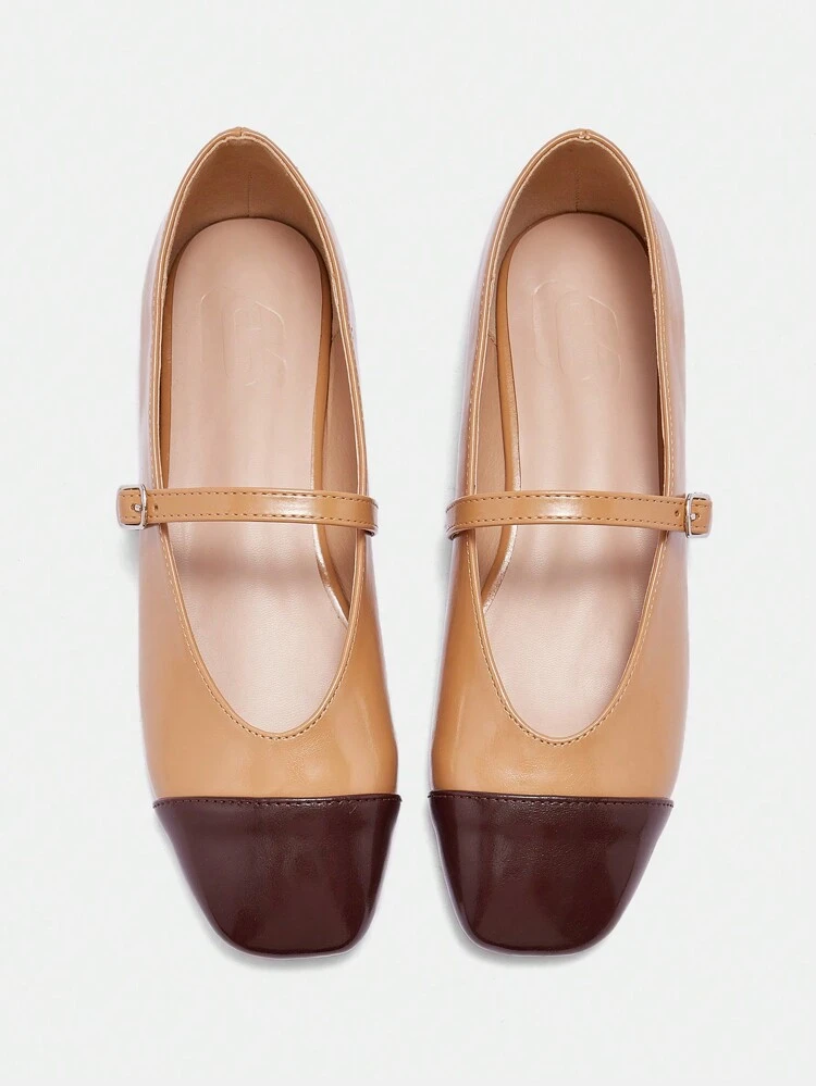 CUCCOO BIZCHIC Apricot/Brown Color Block Women Square Toe Comfy Flat Loafers