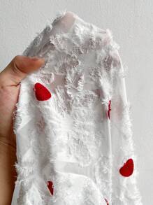 Viva Relle Váy ngắn thường ngày họa tiết trái tim cổ chữ V dài tay cỡ lớn, ngày lễ tình nhân - trắng - Xem 7