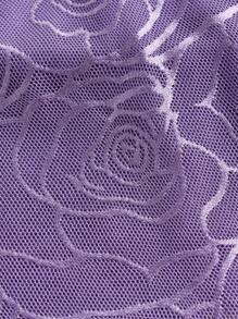SHEIN ICON 女士玫瑰印花网眼不对称下摆吊带背心 - 紫色 - 查看 4