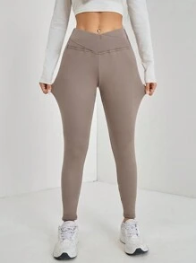 SHEIN PETITE Solid Color High Waisted Fleece Leggings