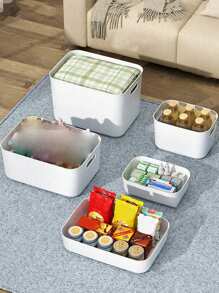 1 个带盖白色塑料收纳盒，用于存放和整理衣物、玩具、零食、饮料、娃娃等，可堆叠收纳篮收纳盒，具有防尘防潮功能，多种尺寸可供选择，非常适合卧室、客厅、书房、宿舍、衣柜，让您的家更整洁 - 白色 - 查看 8