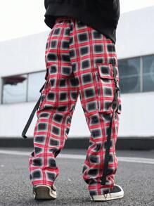 Manfinity EMRG 男士简约格子前系带休闲长裤，日常穿着长款度假直腿抽绳裤，适合老公、男朋友的礼物