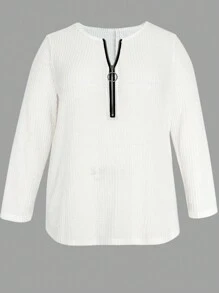 INAWLY Plus Half Zip Waffle Knit Tee
