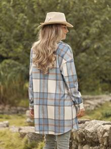 LanaWest Chemise à carreaux bleus et blancs en flanelle à manches longues pour femme