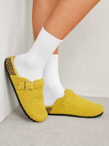 Solecia Women's Round Toe Fuzzy Slip-On Flat Mules Spring Shoes Spring Break Easter For Christmas - Yellow - View 8