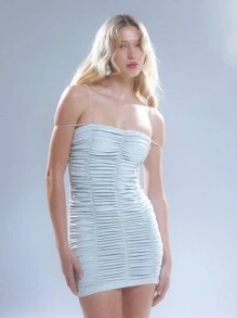 MUSERA Slinky Extreme Ruched Mini Dress Spring Summer Going Out Party - Baby Blue - View 4