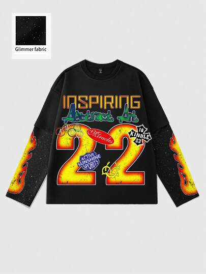 Street Life Herren Schweres 2-in-1 Langarm T-Shirt, Straßenmode