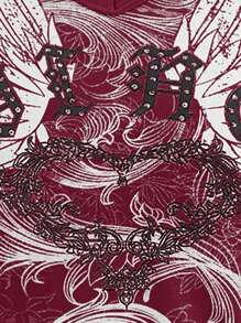 ROMWE Fairycore Áo thun nữ cổ chữ V dài tay in họa tiết đơn giản, mặc thường ngày - Đỏ - Xem 2