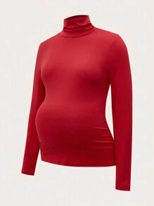 SHEIN Maternity Casual Solid Stand Collar Long Sleeve T-Shirt, Autumn - Multicolor - View 9