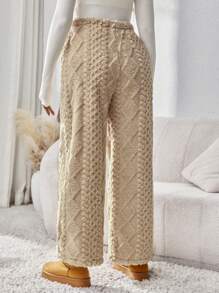 SHEIN Pregnant Women's Casual Solid Color Fleece Drawstring Waist Pants, Winter