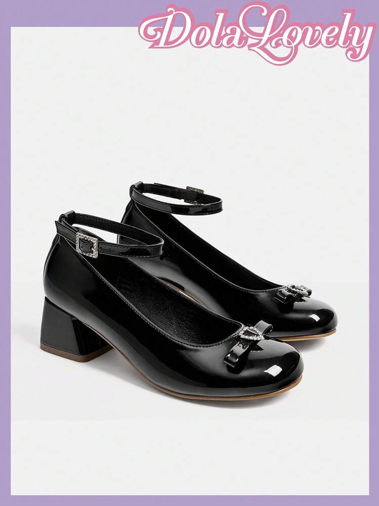 Dola Lovely Round Toe Low Vamp Bowknot Back Strap Chunky Heel Women's High Heel Shoes Spring Shoes Spring Break Easter - Black - View 5