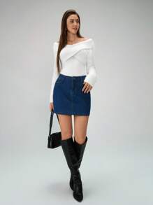 Chiquease Women V-Neck Cross Front Exposed Clavicle Solid Color Fitted Knit Long Sleeve Sweater Knit Pullover Fall Winter - White - View 4