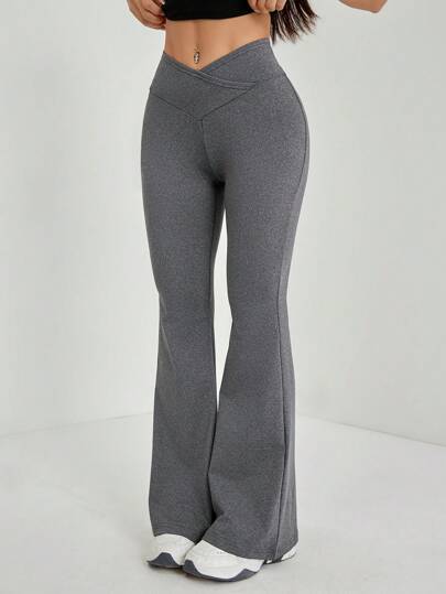 SHEIN PETITE Simple Solid Color Wrap High Waist Flared Pants