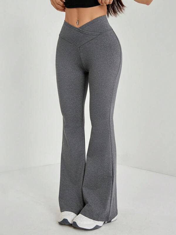 SHEIN PETITE Simple Solid Color Wrap High Waist Flared Pants