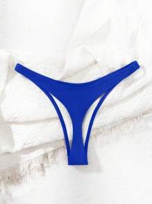 Swim Basics Solid Color Sexy Bikini Bottom Seamless Thong Summer - Royal Blue - View 2