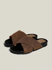 Solecia Damskie modne sandały z odkrytymi palcami i paskiem na co dzień, wygodne, płaskie, brązowe, na wiosnę/lato, wakacje, Nowy Rok