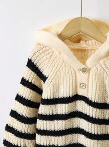 Young Boy Snap Front Long Sleeve Striped Simple Hooded Sweatshirt