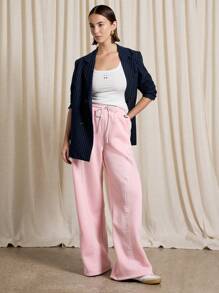 AiiRZ Casual Wide Leg Athletic Joggers With Lace Insert Detail Loungewear Sweatpants For Fall Winter Spring Athleisure Yoga Dance Workout - Pink - View 2